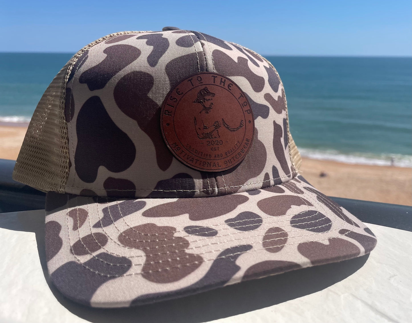 Camo Trucker Hat with Leather Patch