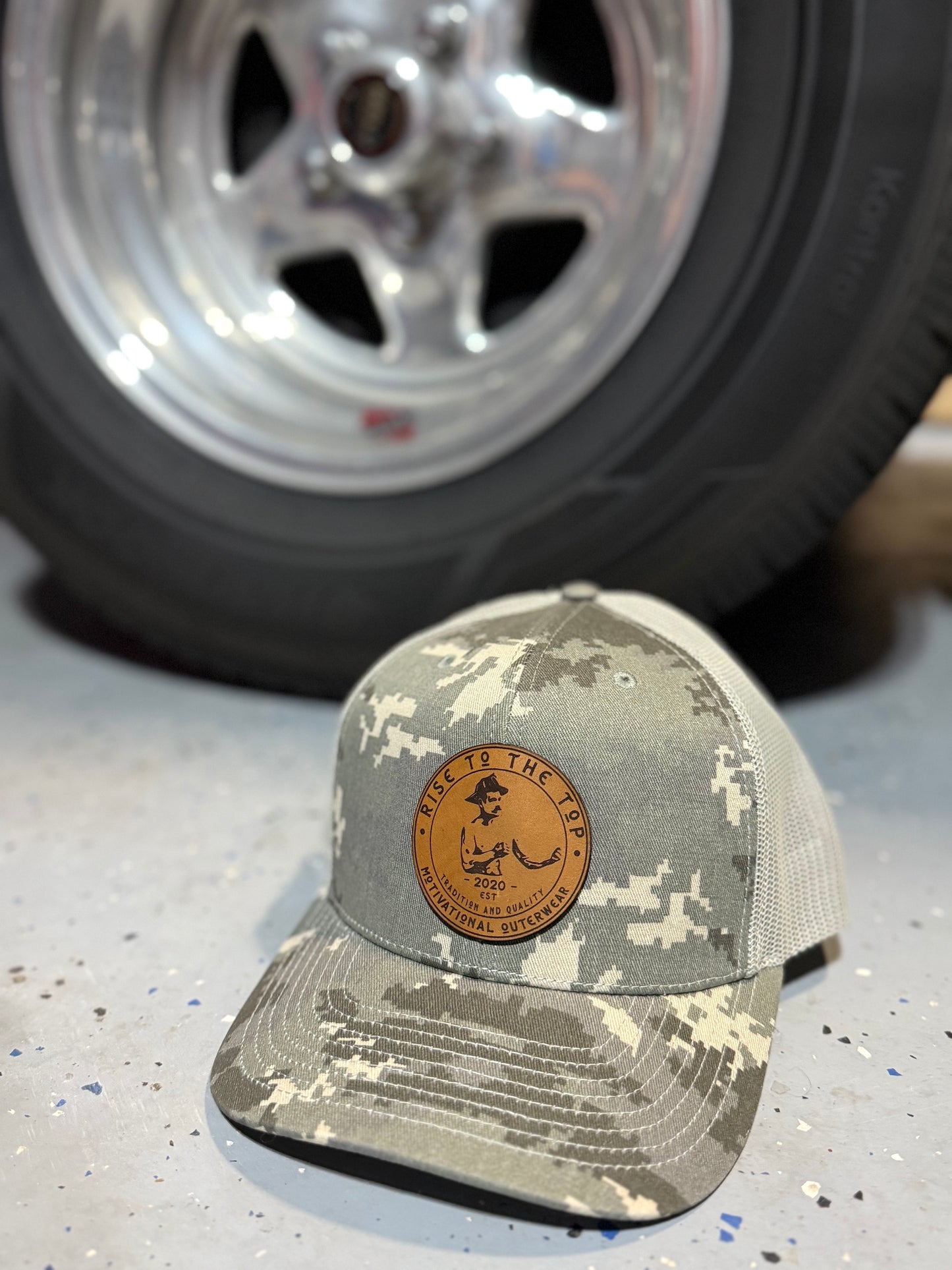 Military Digital/Green Camo Trucker Hat with Leather Patch