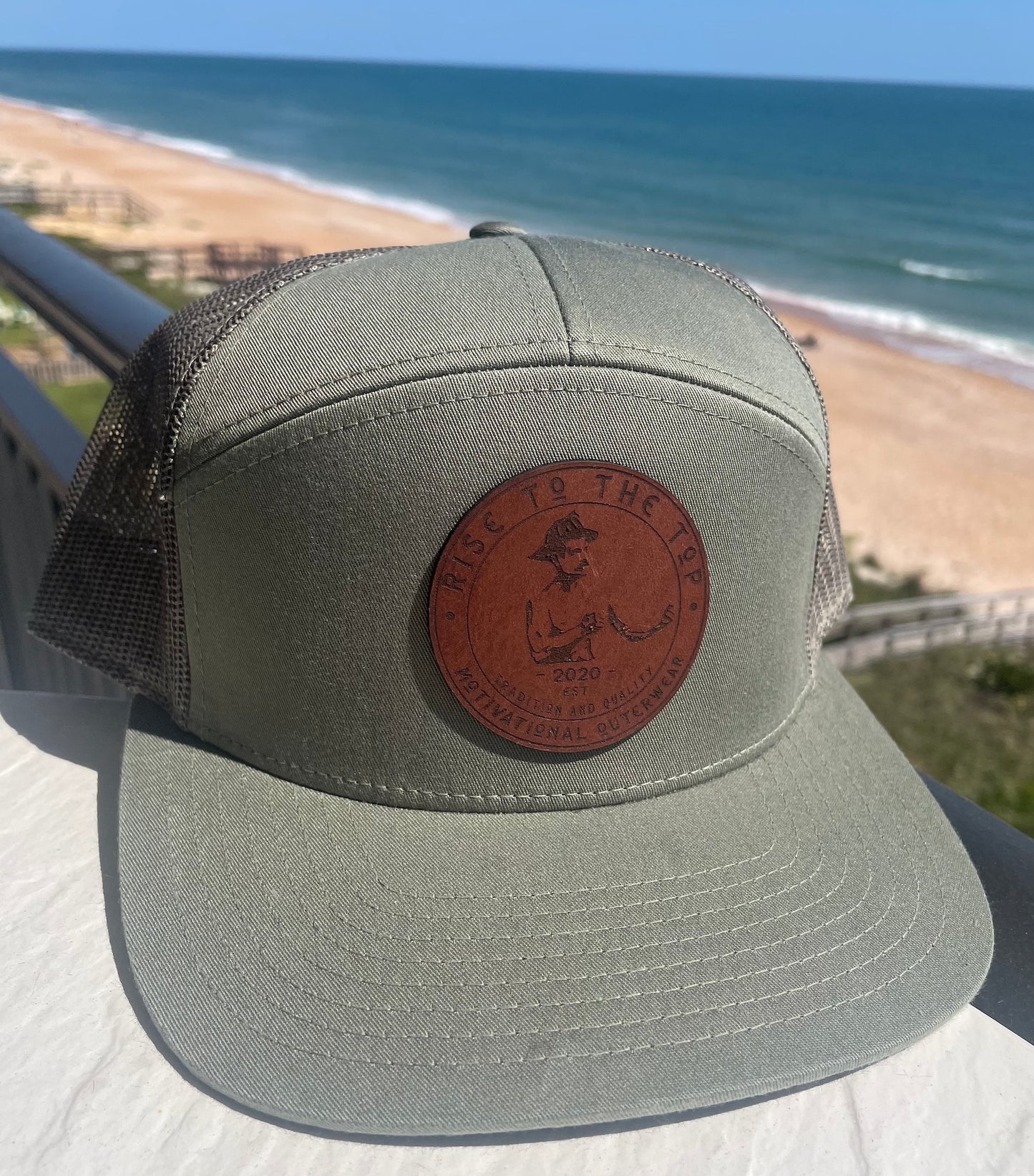7 Panel Trucker Hat with Leather Patch