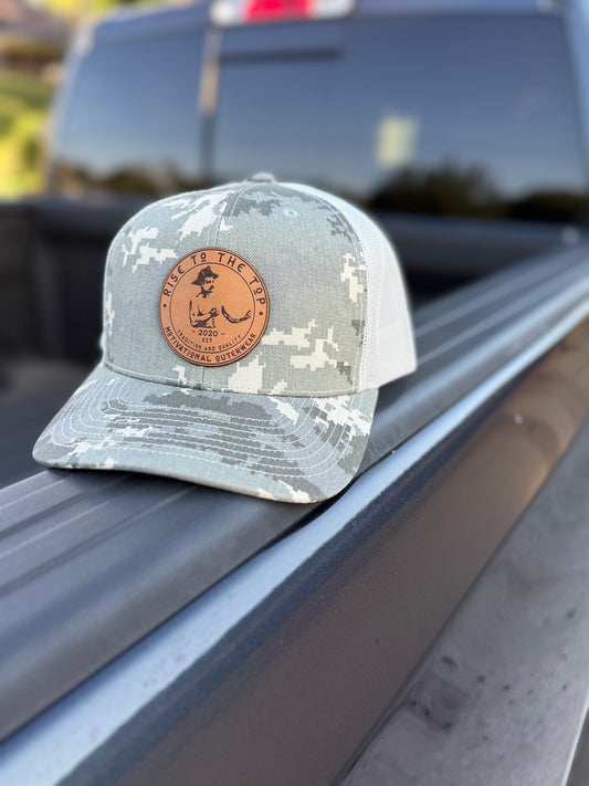 Military Digital/Green Camo Trucker Hat with Leather Patch